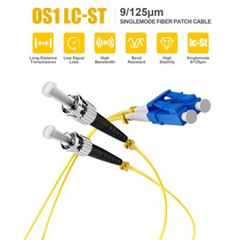 Foboiu OS1 LC to ST Fiber Patch Cable 0.5M(1FT), 8Pack ST to LC Singlemode Fiber Patch Cable, LSZH Duplex 9/125µm Jumper Optical Patch Cord Yellow for Media Converters