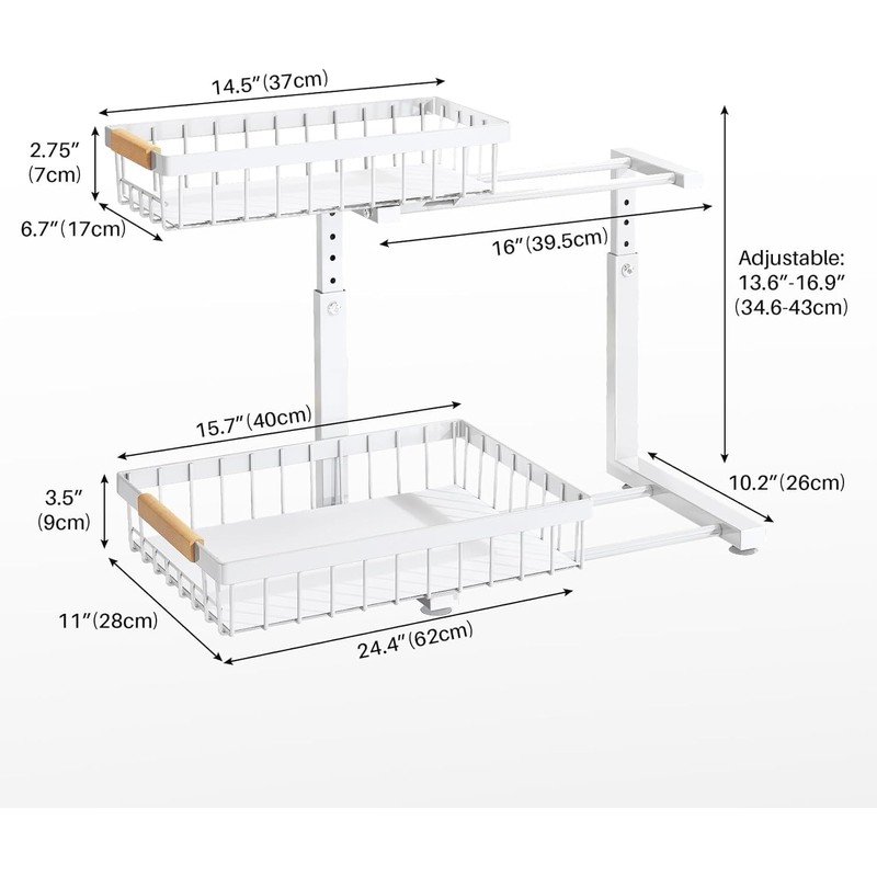 PXRACK Under Sink Organizer,1 Pack,2 Tier Metal Slide out Sink
