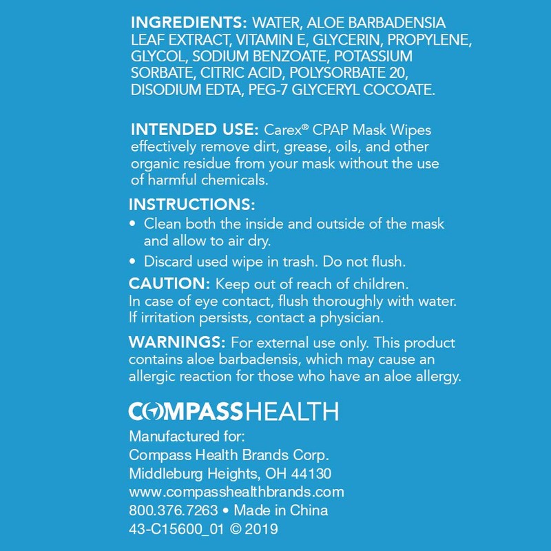Carex CPAP Mask Wipes - 62 Count of Unscented CPAP