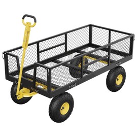 GarveeLife 900 LBS Garden Cart on Wheels with Adjustable Handles, Heavy Duty Steel Garden Wagon with Removable Mesh Sides to Convert into Flatbed, Wagon Cart for Lawn Farm Yard