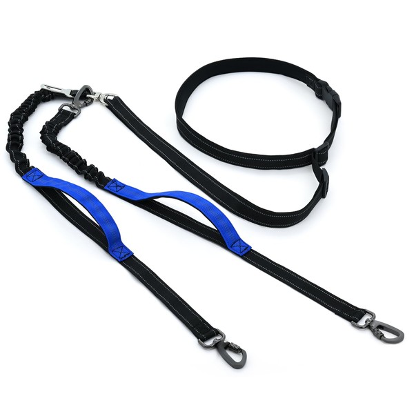 ROUDJER Hands Free Dog Leash, for 2 Dogs Adjustable Shock-Absorbing