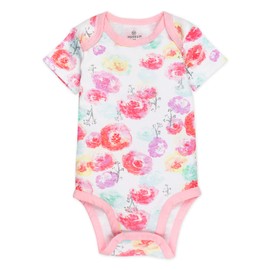 HonestBaby Baby 5-Pack Organic Cotton Short Sleeve Bodysuits, Rose Blossom, 12 Months
