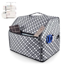 Kuskins Sewing Machine Cover with Storage Pockets,serger Dust Covers Heavy Duty Waterproof Nylon Case,Fits Most Standard Singer Brother Machines Overlock Tool Accessories,Grey Dots