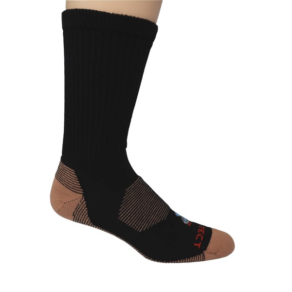 Pro-Tect Diabetic Copper Unisex Socks Made in the USA, 2-Pack (Medium, Black, Crew)
