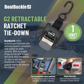 BoatBuckle Stainless Steel Retractable Transom Tie Down Strap – Bolt On Retractable Ratchet Strap for Boat Trailer, Replaceable Boat Buckle for F14256, for Saltwater Environments, 2x43 Inch, 1-Count