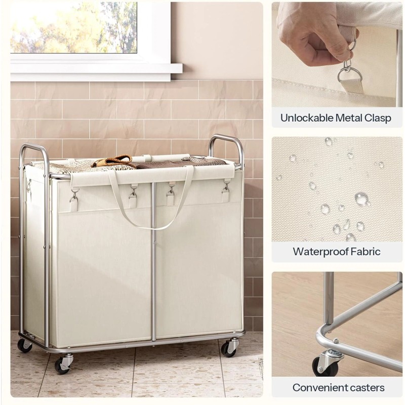 HOOBRO Laundry Basket with Wheels 2-Section Rolling Laundry Hamper Laundry