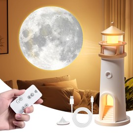 KUWUNG Lighthouse Lamp, LED Moonlight Projector Lamp with Remote Control, Moonlight Lighthouse Night Light with Music and Bluetooth, for Bedroom, Living Room, Christmas, Birthday