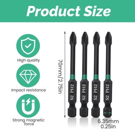 10 PCS Magnetic Screwdriver Bit Set, 70 MM Hex Magnetic Impact Screwdriver Driver Bits Heavy Duty Impact Bit Holders for Impact Wrenches