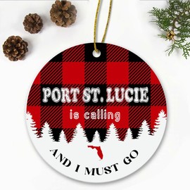Port St. Lucie, FL Christmas Ornaments Port St. Lucie is Calling and I Must Go Port St. Lucie Florida Traveling Souvenir Ornament Hometown Keepsake 3" White