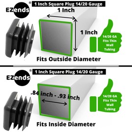 EZends Premium Grade 1 Inch Extra Durable Square End Caps (100 PK) - 14-20 Gauge for Thinner Wall Tubing - Black Plastic Square Plugs