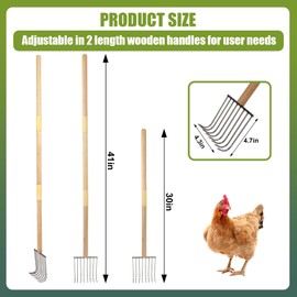 succulentlovers 2 Pack Chicken Poop Scooper & Chicken Coop Rake, Large Metal Chicken Scoop 3 in 1 Sifting Shovel Wooden Handle, Detachable Chicken Coop Cleaning Tools for Chicken Coop Accessories