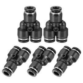 MECCANIXITY 1/4 Inch OD Y Shape Plastic Push to Connect Fittings 3 Ways Tube Connect Push Tube Fit Pneumatic Quick Fittings for Water Oil Gas Hose Pipe, Black Pack of 5