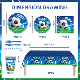 141Pcs Soccer Birthday Party Decorations Birthday Plates and Napkins, Tablecloth, Cutlery, Cups Sets Soccer Party Decorations for Baby Shower Supplies