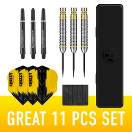 Chizzy High Grade Alloy Darts| Steel Tip Darts set with carry case | 21g, 22g, 23g & 24g| Includes Supergrip Shafts & 100 Micron Chizzy Flights (21 grams)