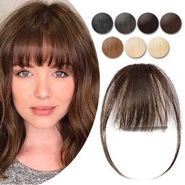 Clip in Bangs Real Hair Air Bangs Hair Piece 100% Human Hair Two Side Bangs With Temples Thin One Piece Hair Air Fringe Blonde Clip On Hair Bangs Hair Extensions for Women Girls #02 Dark Brown