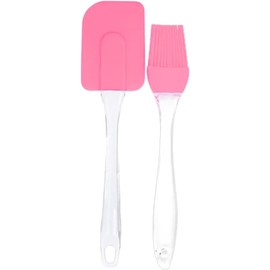Dúo espatula miserable brocha silicona cocina repostería, resistente al calor, diseño ergonómico, fácil de limpiar (Rosa)