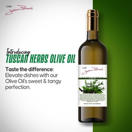 Chef Jean Pierre's Tuscan Herb Olive Oil - Naturally Infused, 750ml (25oz) Glass Bottle - Elevate Your Dishes with a Burst of Flavorful Sophistication