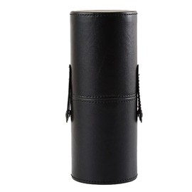 Black PU Leather Makeup Brush Case Holder with Lock Lid Portable Cosmetic Cup Cylinder Make Up BrushesDisplay Stand Bag Storage Box Organizer