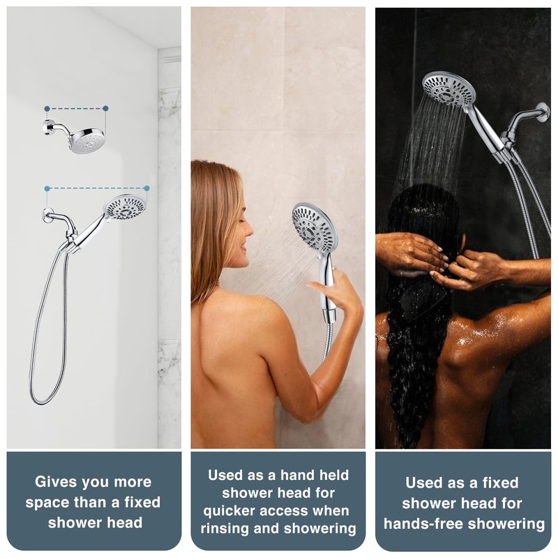 BRIGHT SHOWERS 9 Spray Settings Shower Head with Handheld High