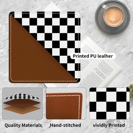 AFYEWKC Cute Leather Bookmarks, Fun Triangle Making Corner Bookmark, Book Accessories for Reading Book Lovers, Unbreakable Page Markers for Women Men Black White Plaid