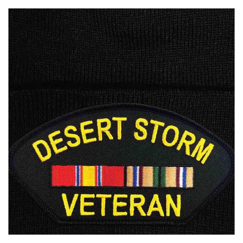 Beanie with Embroidered Desert Storm Veteran Black Patch