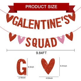 RICHHHA Galentine’s SQUAD Banner With Glitter Red Pink Hearts,NO DIY,Happy Galentine’s Day Garland Streamers,Girlfriends Valentine’s Day, Girl Ladies Party Decorations