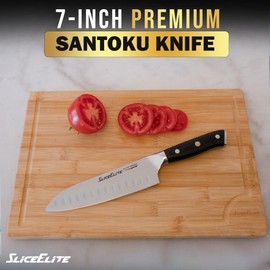 Slice Series 7-Inch Santoku Knife – High Carbon German Steel Blade with Ergonomic Pakkawood Handle (Santoku Knife) (Santoku Knife with Leather Sheath)