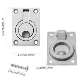 Luckycivia 2 Pack Stainless Steel Square Flush Pull Ring Handles 304, Hidden Recessed Furniture Handle, Recessed Boat Hatch Latch Cabinet Flush Mount Lifting Ring Pull Handle (2.44 x 1.73 Inch)
