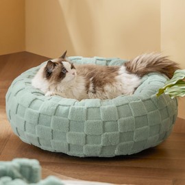 Bedsure Cat Beds for Indoor Cats - Donut Dog Beds for Small Dogs Puppy Kitten with Anti Slip Bottom, Round Sherpa Pet Beds with Washable Removable Cover, Garden Green, 20x20x6 inches