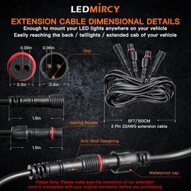 LEDMIRCY LED Rock Lights Extension Cable Wire Cord 2Pin Waterproof 2PCS 5ft 22AWG with Male to Female Connectors 11mm Nut Small Size for LED Work Light Bar Spot Flood Light Driving Fog Lights