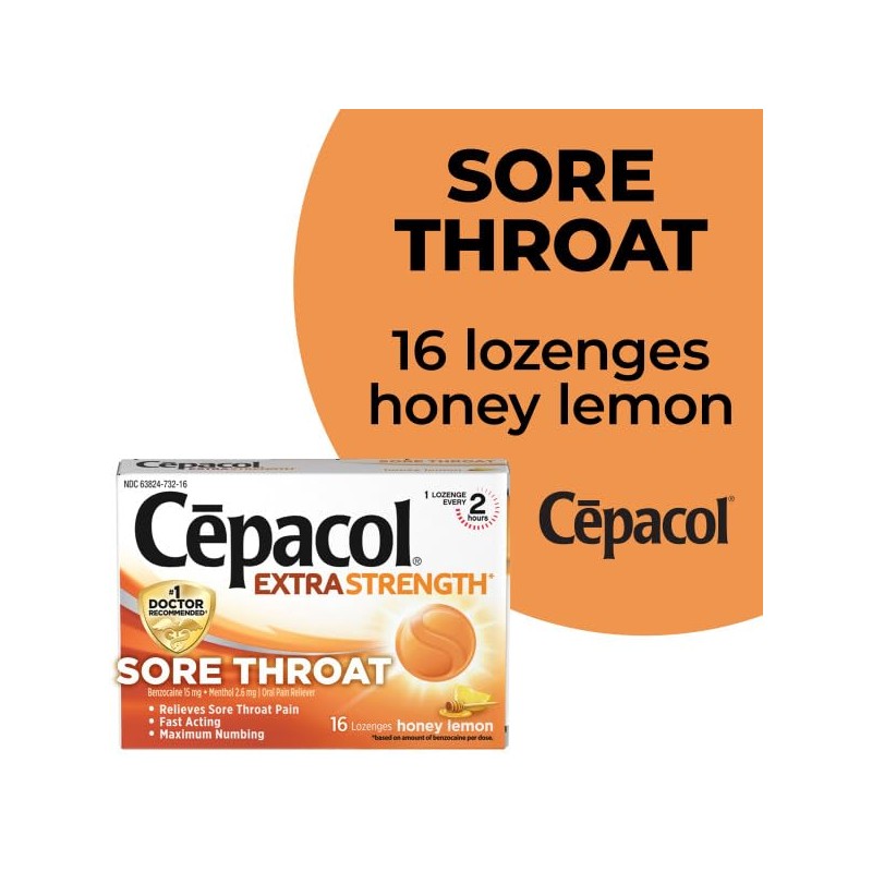 Cepacol Cepacol Maximum Strength Throat Drop Lozenges, Honey Lemon, 16