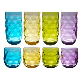 QG Clear Colorful Acrylic Plastic 14 & 22 oz. Cup Drinking Glass Tumbler Set of 8 in 4 Assorted Colors