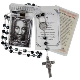 Holy Face Chaplet - with Holy Face Prayer Card | Holy Face Rosary with Crucifix Featuring Shroud Of Turin, Holy Face Of Jesus Veronica's Veil Devotion Prayer, Lord's Prayer Card | 3 Items Set