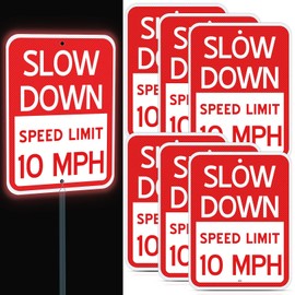 Silkfly 6 Pcs Red 10 Mph Signs Slow Down Speed Limit 16.5 x12 Inch Speed Limit Safety Sign Reflective Thickened Aluminum with Ink Rust Resistant UV Protected and Weatherproof Easy Mounting