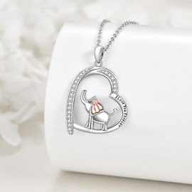 TIGER RIDER Elephant Necklace Sterling Silver Love Animal Heart Pendant Necklace Elephant Jewelry Birthday Gifts for Women Wife