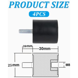 QLEUIFT Pack of 4 Engine Mount Vibration Damper M8 Anti Vibration Rubber Bearing Rubber Engine Mount Silent Block Rubber Buffer Air Conditioning Rubber Buffer for Engine Generator Compressor VD25 x 30