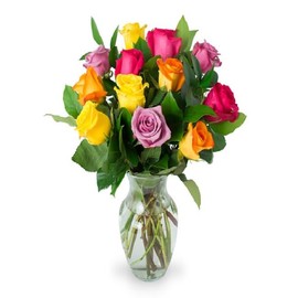 KaBloom PRIME NEXT DAY DELIVERY - Mother’s Day Collection - Bouquet of 12 Assorted Roses with Vase Gift for Birthday, Sympathy, Anniversary, Get Well, Thank You, Valentine, Mother’s Day Flowers