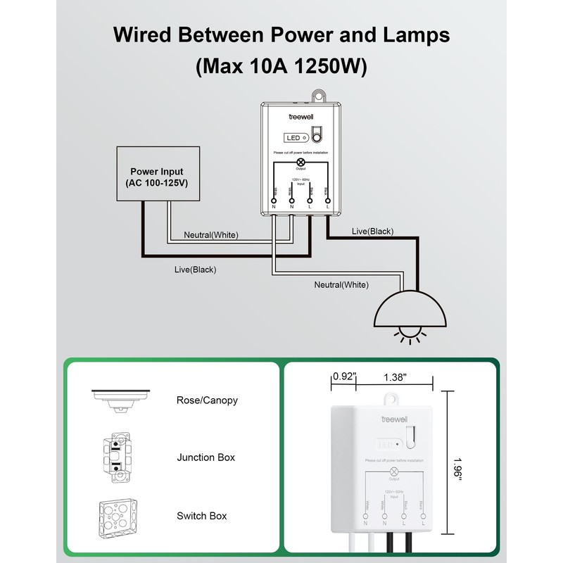 TREEWELL Wireless Light Switch and Receiver Kit, 200FT RF Range
