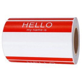 Hycodest Hello My Name is, Sticker Writing Stickers Peel and Stick Badges Sensitive Name Tag 3.5"x2.35" 200 PCS, Red