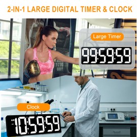 TXL 17.2" Large Digital Timer Clock, Countdown Timer for Classroom Home Gym Kitchen Office, LED Wall Clock with Remote Control, 4 Dimmable Brightness, 12/24H, Auto DST(White)