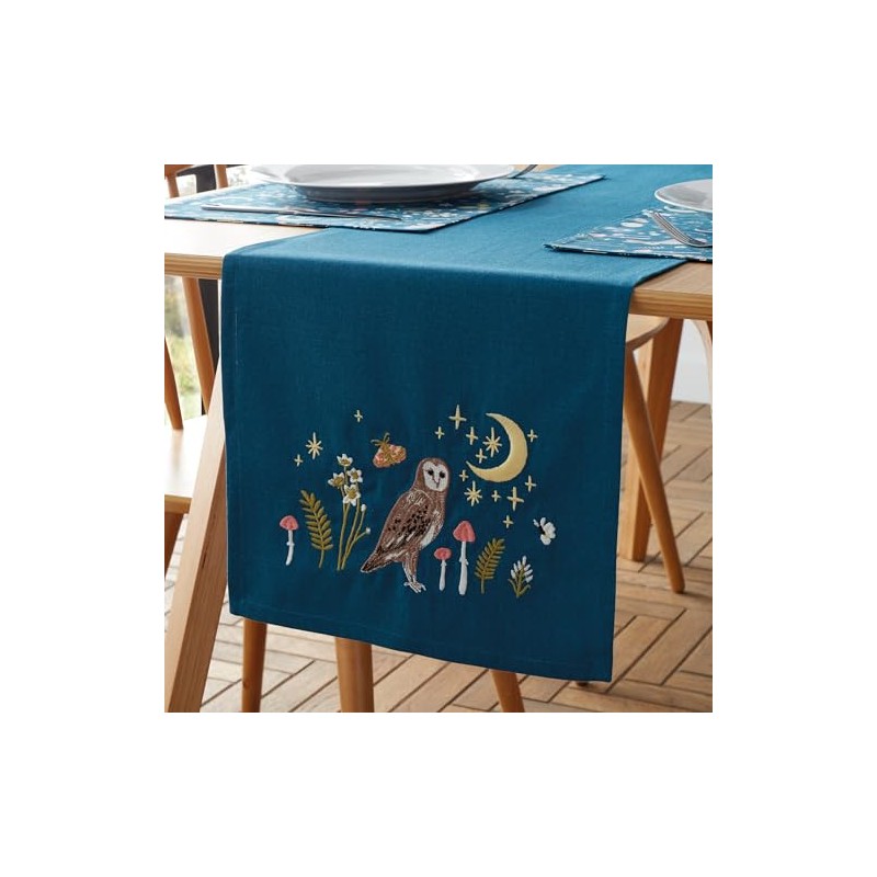 Catherine Lansfield Enchanted Twilight Animals Cotton Dining Table Runner, Navy