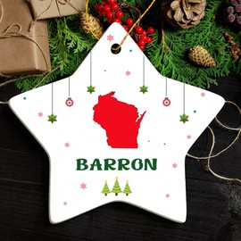 Barron WI Ornament for Christmas Tree Decorations City Travel Souvenir Gifts for Family and Friend - Housewarming Gift Barron Wisconsin Ornament Star 3.25"