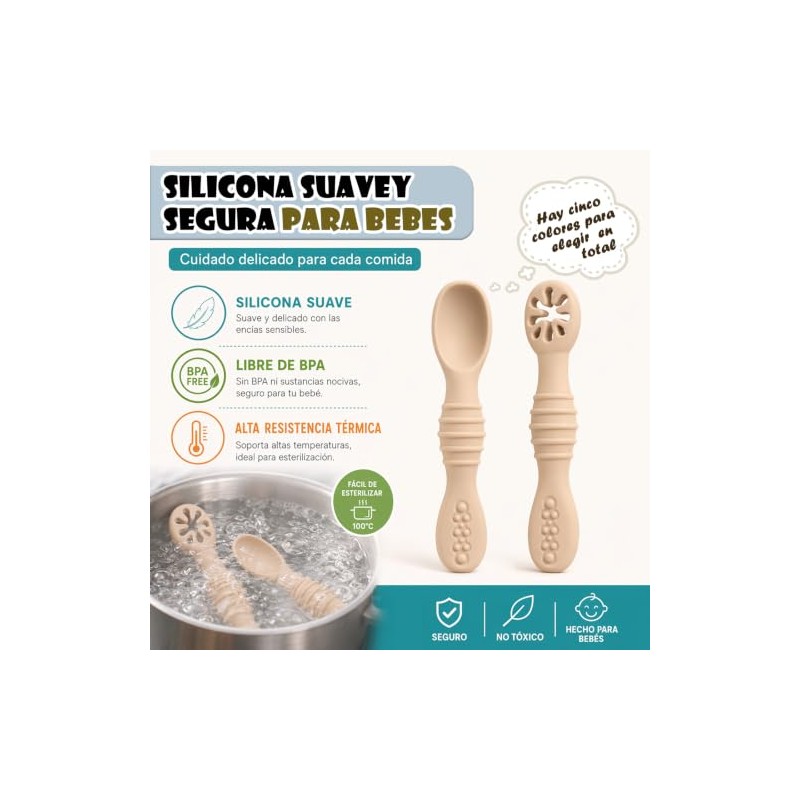 10PCS Juego Cucharas Masticables de Silicona,cucharas masticables de silicona arcoíris,con