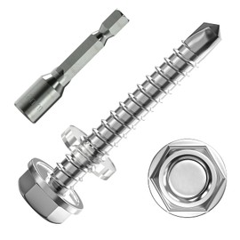 Drilling Screws Hex Head Hex Self Tapping Screw Trapezoidal Sheet Metal Screws Self Tapping Screws with Sealing Washer and Hex Socket Key 4.8 x 32 mm Pack of 50