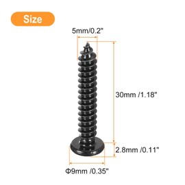 TOP-VIGOR 50Pcs Self Tapping Screws, M5 Phillips Pan Head Screw, 30mm Round Head Tapping Screws, Stainless Steel Machine Wood Fasteners Bolts for Wood, Drywall, plastic, Furniture, Repairing, Black