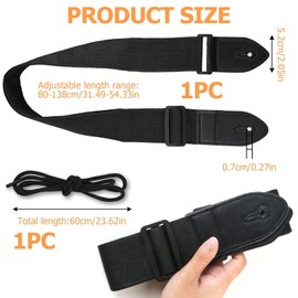 tinshow Guitar Strap Ukulele Adult Guitar Strap Black Electric Guitar PU Leather Ends Guitar Strap with Small Black Rope Attached for Electric Guitar, Western Guitar, Acoustic Guitar, Bass, black