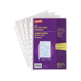 Staples 616224 5-1/2-Inch x 8-1/2-Inch Sheet Protectors Clear 25/Pack