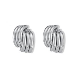 Minimalist Triple Hoop Earrings by MIREE, 14K Gold Plated Titanium Steel, Hypoallergenic, Stylish and Durable (Silver)