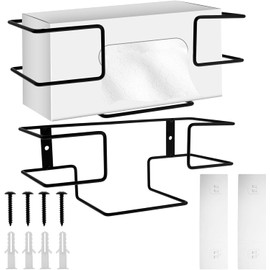 NIHUIFDPY 2pcs Glove Box Dispenser Wall Mounted, Iron Black Glove Holder for Glove Box & Tissue Box, Multifunctional Glove Box Organizer for Garage Lab Home Office Kitchen (Large+Small)