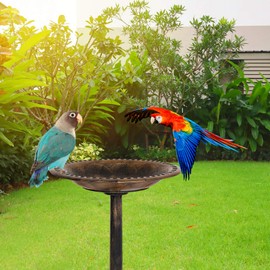 VINGLI Pedestal Bird Bath 28 Inch Antique Copper Resin Birdbaths Weather Resistant Floral Accents and Vintage Finish Garden Decor for Outdoor Lightweight Courtyard